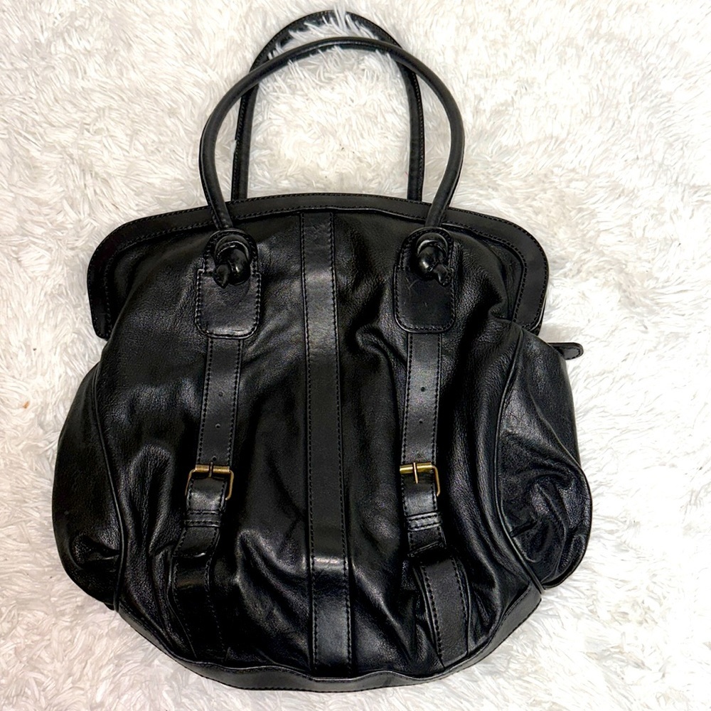 Classic Black Leather Satchel - Women